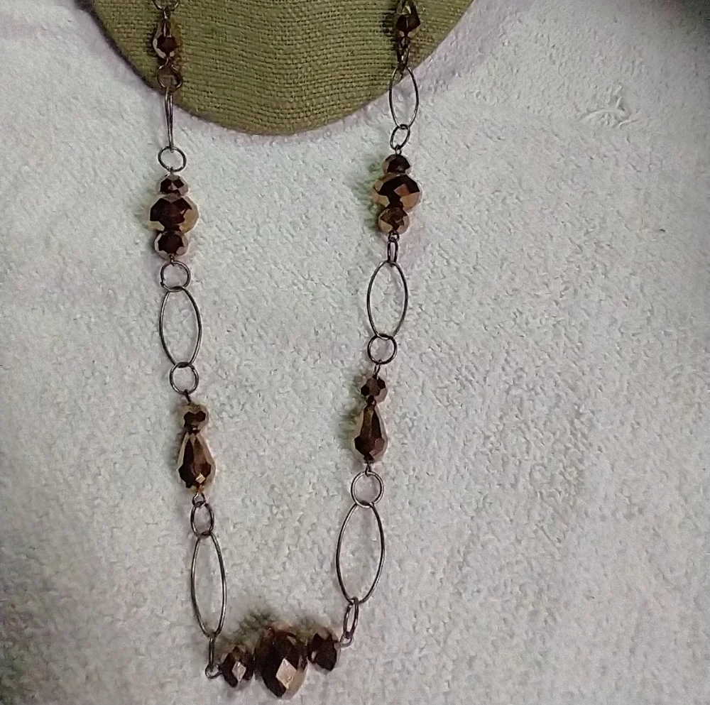 Coppertone bead chain mirror ball necklace